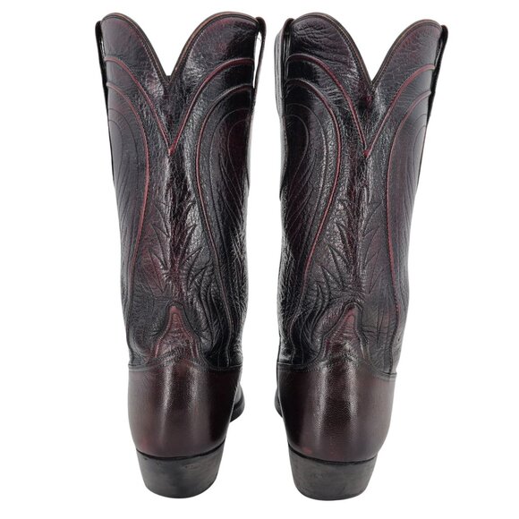 Vintage Lucchese Mens 9.5D Black Cherry Burgundy Leather Cowboy Western Boots - Picture 15 of 16